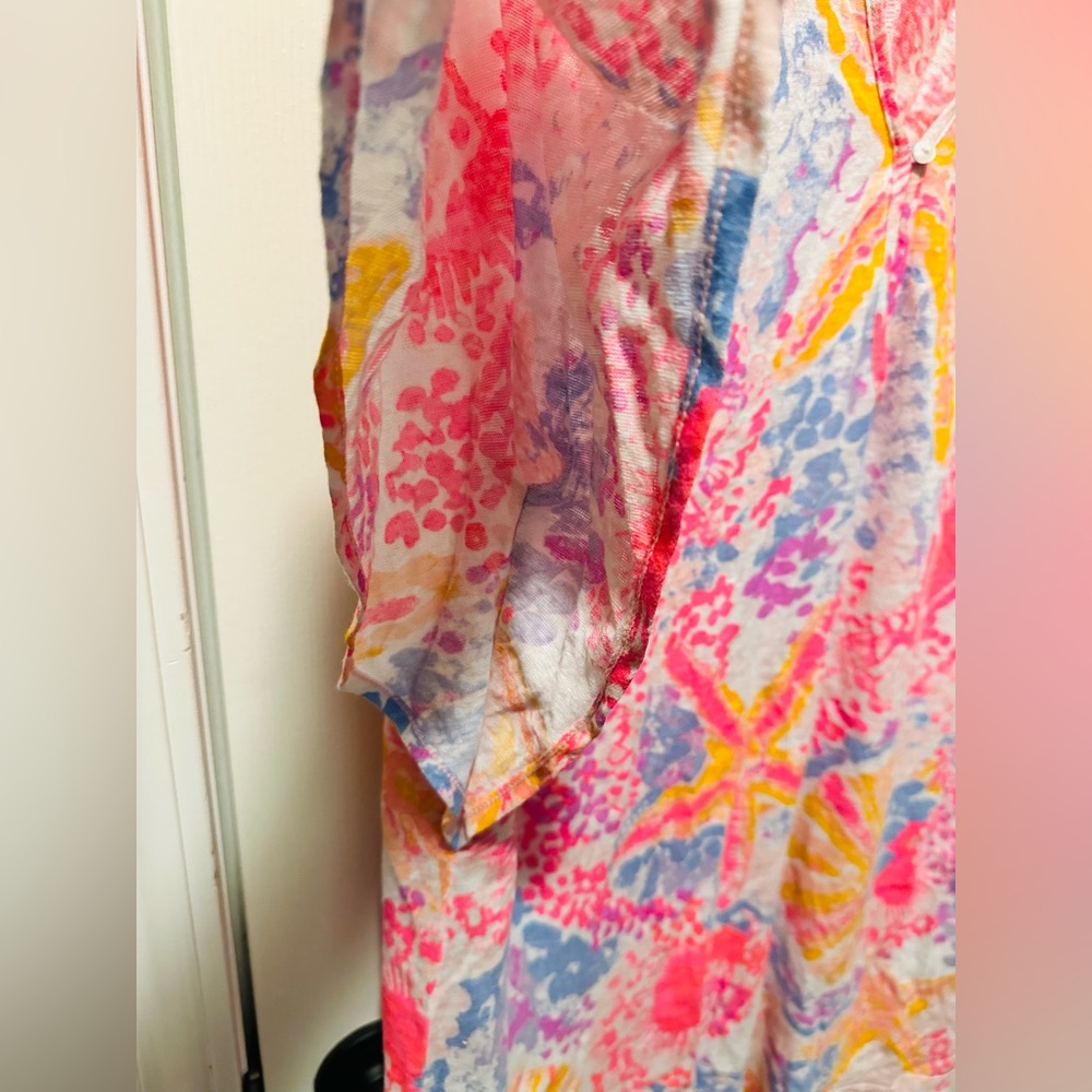 Lilly Pulitzer 100% Linen Balleta Cover Up in Paradise Pink Bohemian Beach L - Picture 8 of 14